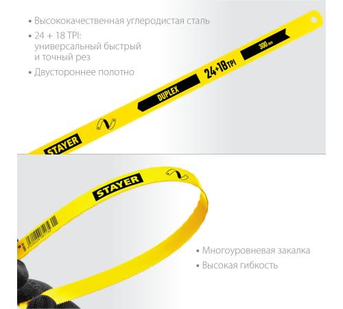 STAYER Duplex 24 + 18 TPI, 12 х 300 мм, 1 шт, коробка 50 шт, двустороннее полотно по металлу (1589-02)