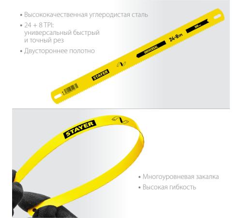 STAYER Universal, 8 + 24 TPI, 25 х 300 мм, 1 шт, коробка 50 шт, универсальное двустороннее широкое полотно по дереву и металлу (1591)