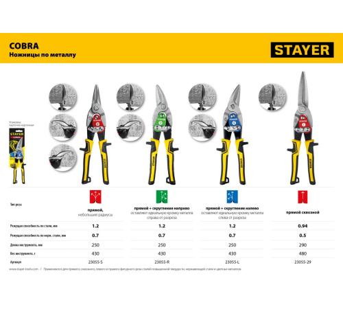 STAYER Cobra, 250 мм, прямые ножницы по металлу (23055-S)