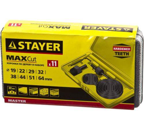 STAYER Maxcut, 9 шт, 19-64 мм, набор кольцевых коронок по дереву (29600-H11)