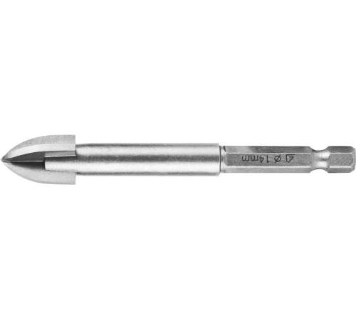 STAYER 14 мм, 4х кромка, HEX 1/4, Сверло по стеклу и кафелю (2985-14)