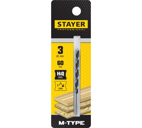 STAYER M-type, 3.0 x 60/30 мм, М-образная заточка, спиральное сверло по дереву (2942-060-03)