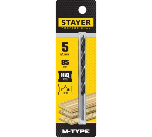 STAYER M-type, 5.0 x 85/45 мм, М-образная заточка, спиральное сверло по дереву (2942-085-05)