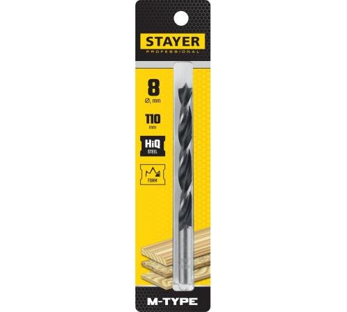 STAYER M-type, 8.0 x 110/80 мм, М-образная заточка, спиральное сверло по дереву (2942-110-08)