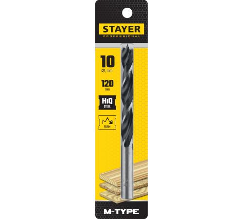 STAYER M-type, 10.0 x 120/75 мм, М-образная заточка, спиральное сверло по дереву (2942-120-10)