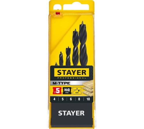 STAYER M-type, 5 шт: 4-5-6-8-10 мм, набор сверл спиральных по дереву (2942-H5)