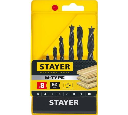 STAYER M-type, 8 шт: 3-4-5-6-7-8-9-10 мм, набор спиральных сверл по дереву (2942-H8)