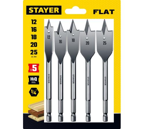 STAYER Flat, 5 шт: 12-16-18-20-25 мм, набор перовых сверл по дереву (2950-H5)