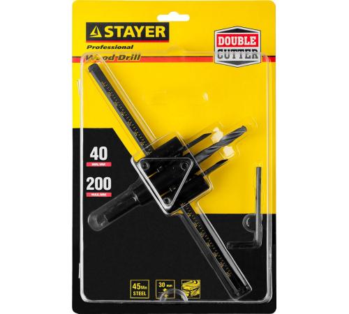STAYER Балеринка, d 40-200 мм, двурезцовое, сверло по дереву регулируемое (2944-200)