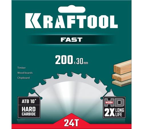 KRAFTOOL Fast, 200 х 30 мм, 24Т, пильный диск по дереву (36950-200-30)