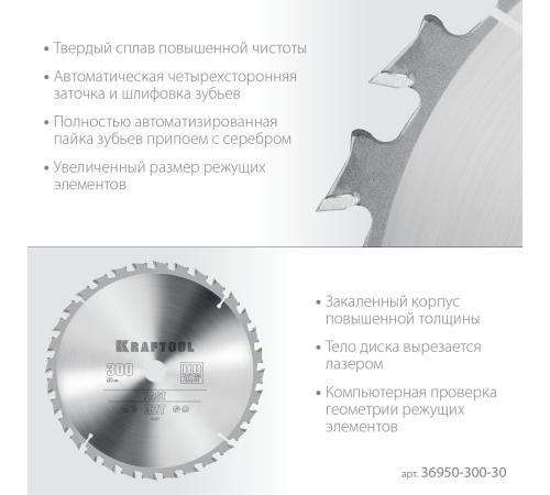 KRAFTOOL Fast, 300 х 30 мм, 32Т, пильный диск по дереву (36950-300-30)
