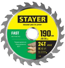 STAYER Fast, 190 x 30/20 мм, 24Т, быстрый рез, пильный диск по дереву (3680-190-30-24)