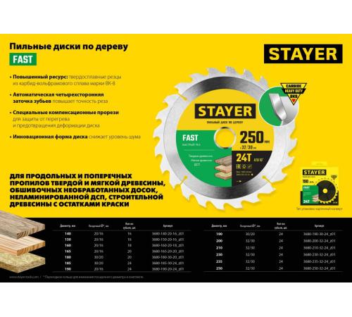 STAYER Fast, 200 x 32/30 мм, 24Т, быстрый рез, пильный диск по дереву (3680-200-32-24)