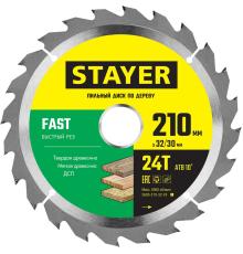 STAYER Fast, 210 x 32/30 мм, 24Т, быстрый рез, пильный диск по дереву (3680-210-32-24)