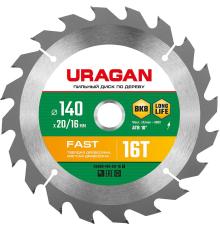 URAGAN Fast, 140 x 20/16 мм, 16Т, пильный диск по дереву (36800-140-20-16)