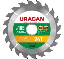 URAGAN Fast, 185 x 30/20 мм, 24Т, пильный диск по дереву (36800-185-30-24)