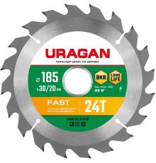 URAGAN Fast, 185 x 30/20 мм, 24Т, пильный диск по дереву (36800-185-30-24)