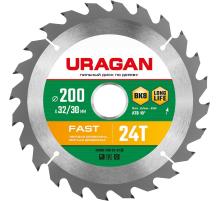 URAGAN Fast, 200 х 32/30 мм, 24Т, пильный диск по дереву (36800-200-32-24)