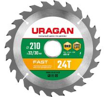 URAGAN Fast, 210 х 32/30 мм, 24Т, пильный диск по дереву (36800-210-32-24)