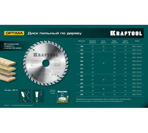 KRAFTOOL Optima, 200 х 30 мм, 36Т, пильный диск по дереву (36951-200-30)