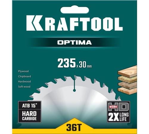 KRAFTOOL Optima, 235 х 30 мм, 36Т, пильный диск по дереву (36951-235-30)
