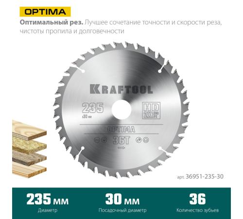 KRAFTOOL Optima, 235 х 30 мм, 36Т, пильный диск по дереву (36951-235-30)