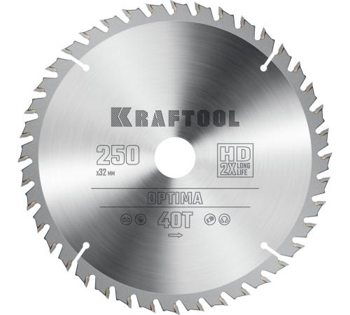 KRAFTOOL Optima, 250 х 32 мм, 40Т, пильный диск по дереву (36951-250-32)