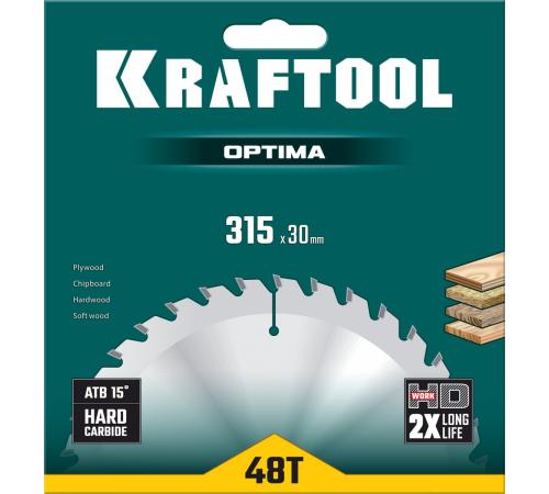 KRAFTOOL Optima, 315 х 30 мм, 48Т, пильный диск по дереву (36951-315-30)