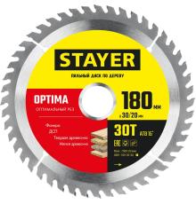 STAYER Optima, 180 x 30/20 мм, 30Т, оптимальный рез, пильный диск по дереву (3681-180-30-30)