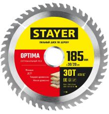 STAYER Optima, 185 x 30/20 мм, 30T, оптимальный рез, пильный диск по дереву (3681-185-30-30)