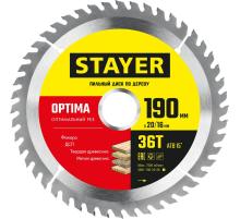 STAYER Optima, 190 x 20/16 мм, 36Т, оптимальный рез, пильный диск по дереву (3681-190-20-36)