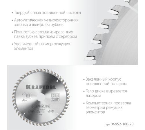 KRAFTOOL Precision, 180 х 20 мм, 48Т, пильный диск по дереву (36952-180-20)