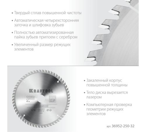 KRAFTOOL Precision, 250 х 32 мм, 60Т, пильный диск по дереву (36952-250-32)
