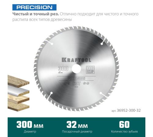 KRAFTOOL Precision, 300 х 32 мм, 60Т, пильный диск по дереву (36952-300-32)