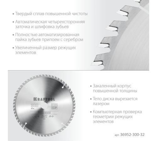 KRAFTOOL Precision, 300 х 32 мм, 60Т, пильный диск по дереву (36952-300-32)