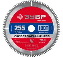 ЗУБР Универсальный рез, 255 x 32/30 мм, 100Т, пильный диск по алюминию (36916-255-32-100)