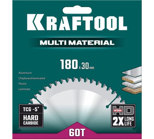 KRAFTOOL Multi Material, 180 х 30 мм, 60Т, пильный диск по алюминию (36953-180-30)