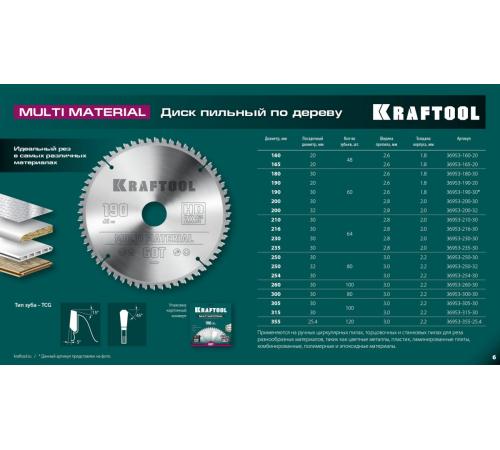 KRAFTOOL Multi Material, 200 х 30 мм, 60Т, пильный диск по алюминию (36953-200-30)