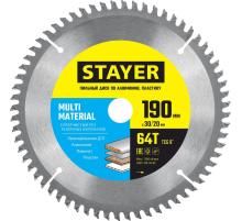 STAYER Multi Material, 190 х 30/20 мм, 64Т, супер чистый рез, пильный диск по алюминию (3685-190-30-64)