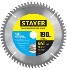 STAYER Multi Material, 190 х 30/20 мм, 64Т, супер чистый рез, пильный диск по алюминию (3685-190-30-64)