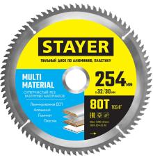 STAYER Multi Material, 254 x 32/30 мм, 80Т, супер чистый рез, пильный диск по алюминию и пластику (3685-254-32-80)