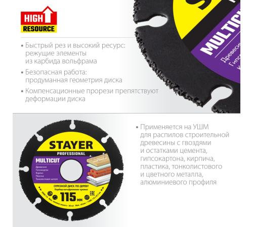 STAYER Multicut, 115 х 22.2 мм, для УШМ, диск отрезной по дереву (36860-115)