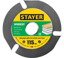STAYER WOODCUT, 115 х 22.2 мм, 3 резца, для УШМ, пильный диск по дереву (36854-115)
