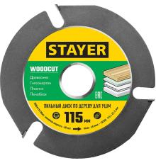 STAYER WOODCUT, 115 х 22.2 мм, 3 резца, для УШМ, пильный диск по дереву (36854-115)