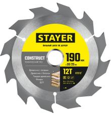 STAYER Construct, 190 x 30/20 мм, 12Т, технический рез, пильный диск по дереву (3683-190-30-12)