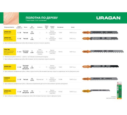 URAGAN T101AO, T-хвост., фигурный рез, шаг 1.3 мм, 50 мм, 2 шт, полотна для лобзика (159474-1.4)