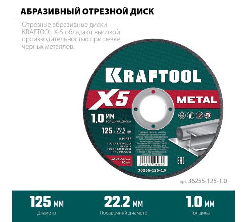 KRAFTOOL X5 Metal 125x1.0 мм по металлу отрезной диск для УШМ (36255-125-1.0)