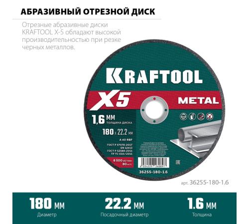 KRAFTOOL X5 Metal 180x1.6 мм по металлу отрезной диск для УШМ (36255-180-1.6)