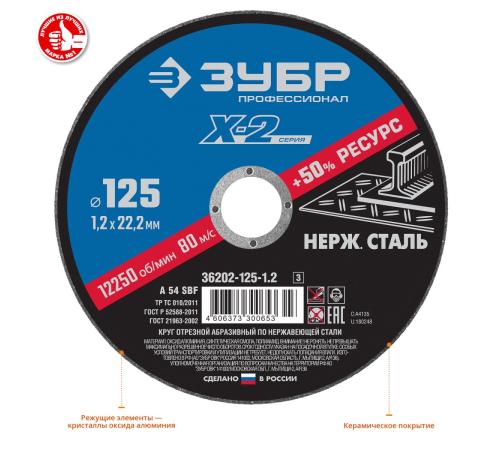 ЗУБР 125 x 1.2 x 22.2 мм, круг отрезной по нержавеющей стали, Профессионал (36202-125-1.2)