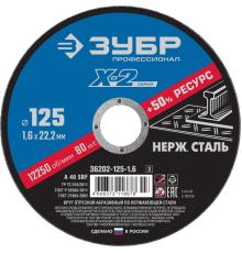 ЗУБР 125 x 1.6 x 22.2 мм, круг отрезной по нержавеющей стали, Профессионал (36202-125-1.6)